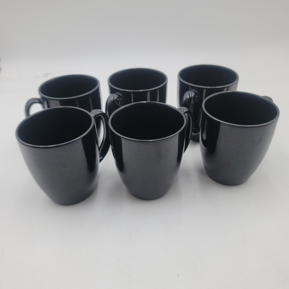 6pc Corelle Stoneware Black Coffee Mugs Set Glossy Tea Cups 11oz
